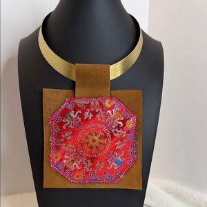Kilim Choker Matte Gold with Pink Oriental Design